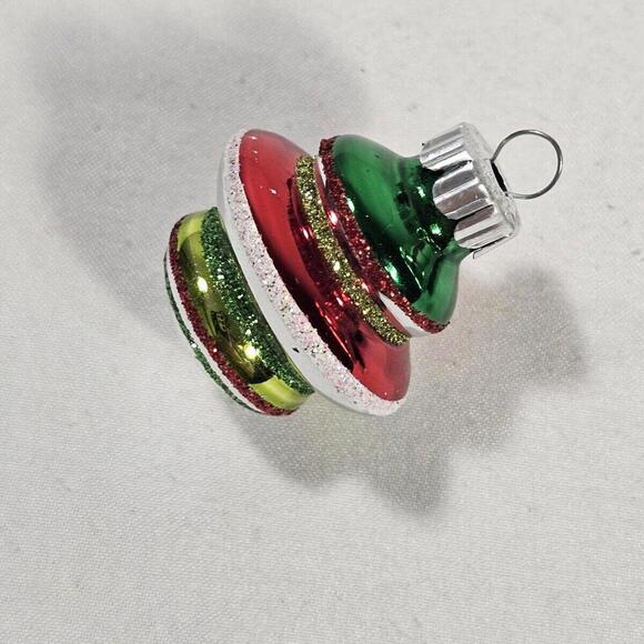 2 Christopher Radko Christmas Ornaments Shiny Brite Bell Stripe Red Green Silver - Picture 4 of 7